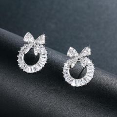 AAA cubic zircon bow ring ear studs