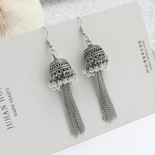 Boho chain tassel jhumka earrings for women