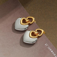 Top quality two tone real gold plated heart earrings