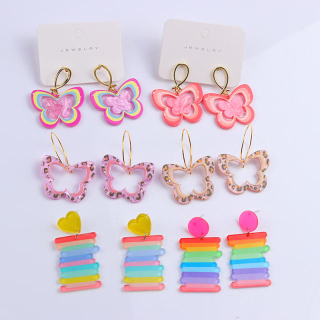 Acrylic butterfly rainbow earrings