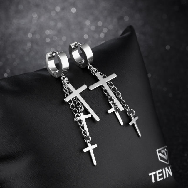 Vintage titanium steel cross earrings
