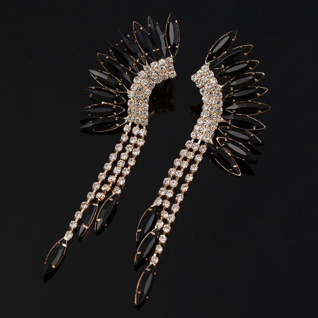 Luxury colored glass crystal wing shape long earrings