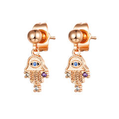 Unique evil eye hamsa hand huggie earrings