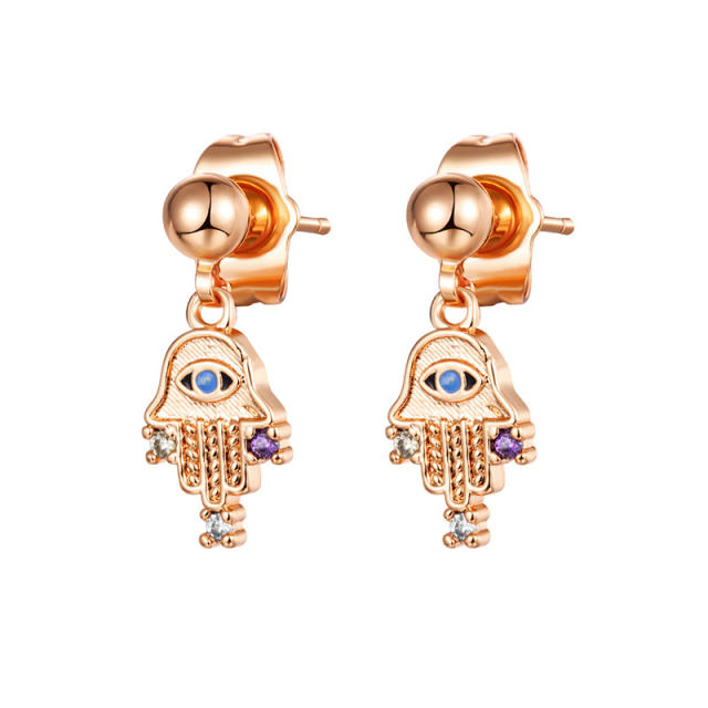 Unique evil eye hamsa hand huggie earrings
