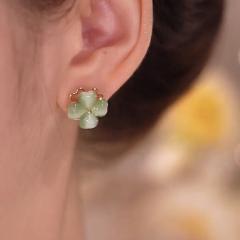 Green color opal stone clover design rotatabale ear studs necklace rings