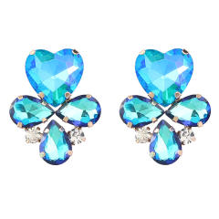 Delicate color glass crystal heart ear studs