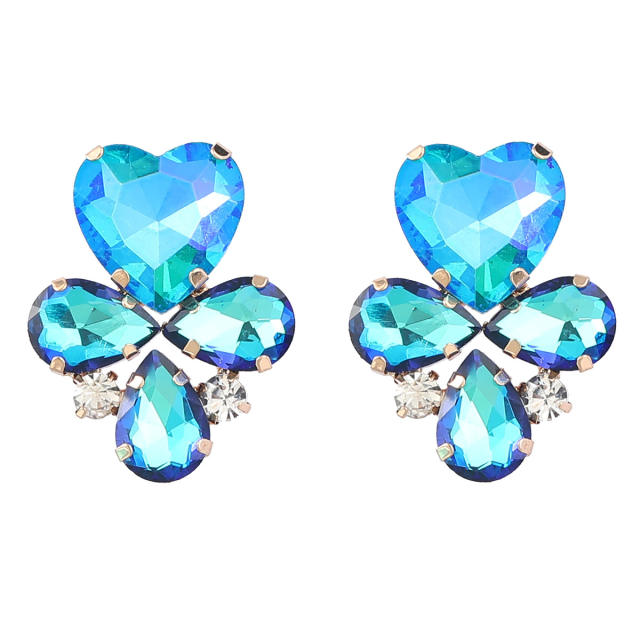 Delicate color glass crystal heart ear studs
