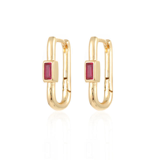 Unique U shape real gold plated color cz huggie earrings