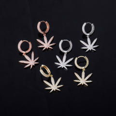 Hip hop zircon maple leaf earrings