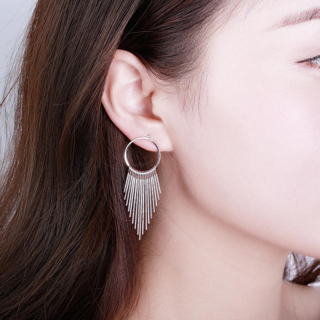 Chain tassel geometric ring earrings