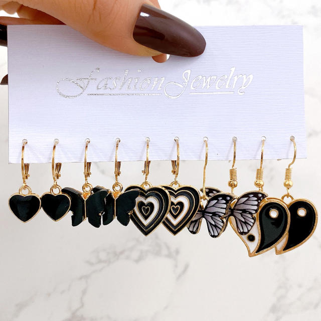 Black color heart butterfly taichi earrign set