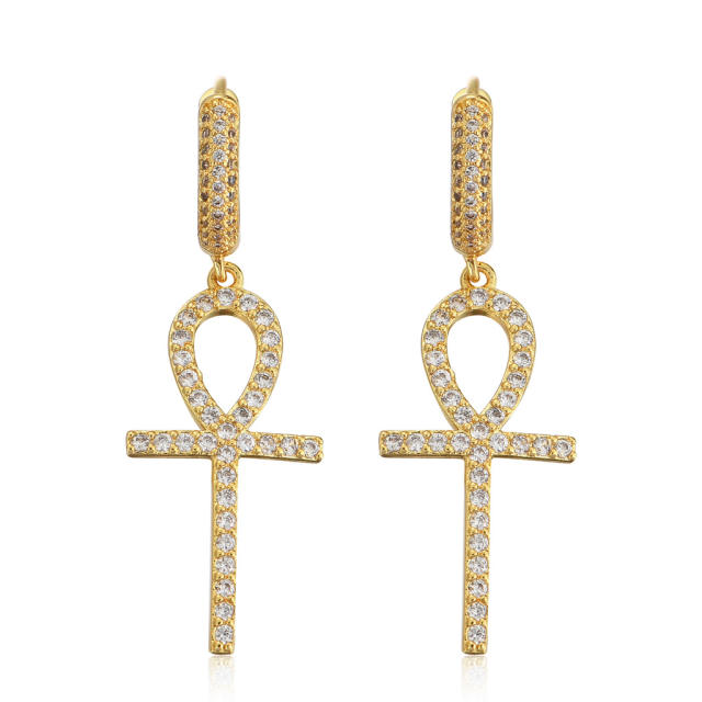 Hip hop zircon cross pendant earrings