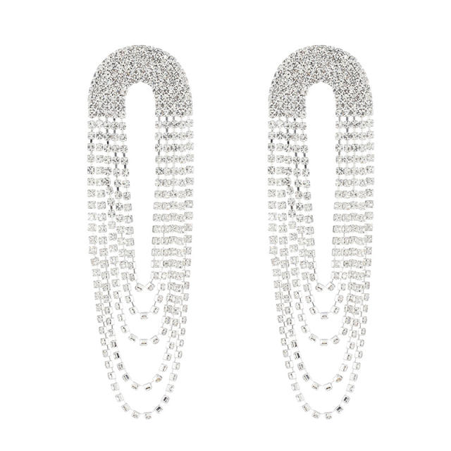 Rhinestone pave setting tassel long earrings