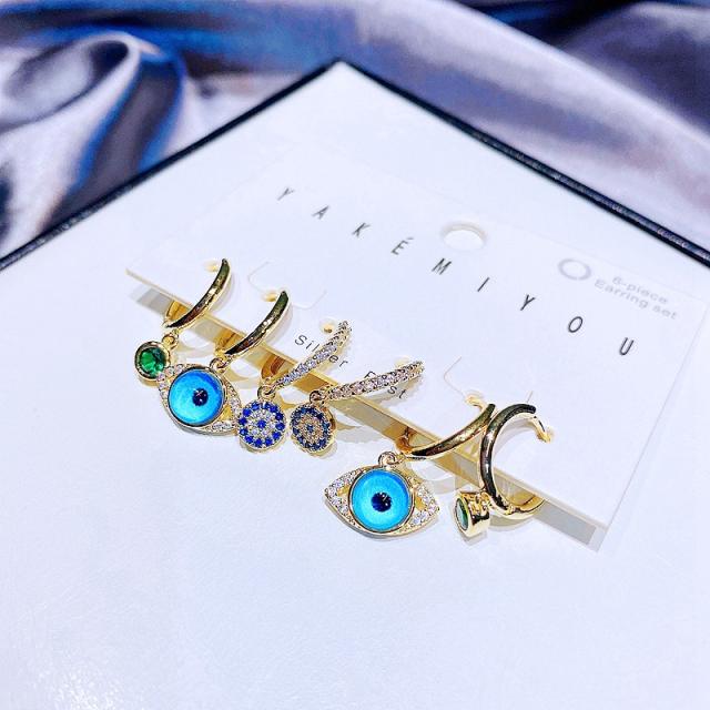 Real gold plated turky blue eye huggie earrings set