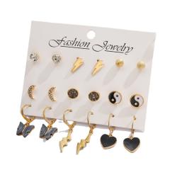 Black color heart flash earrings set