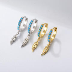 S925 sterling silver turquoise beads huggie earrings
