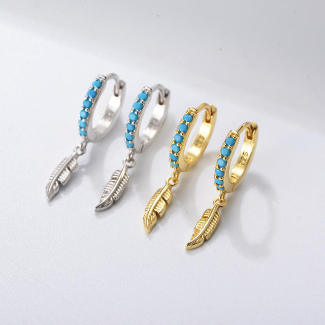 S925 sterling silver turquoise beads huggie earrings