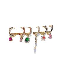 Color cubic zircon real gold plated huggie earrings set