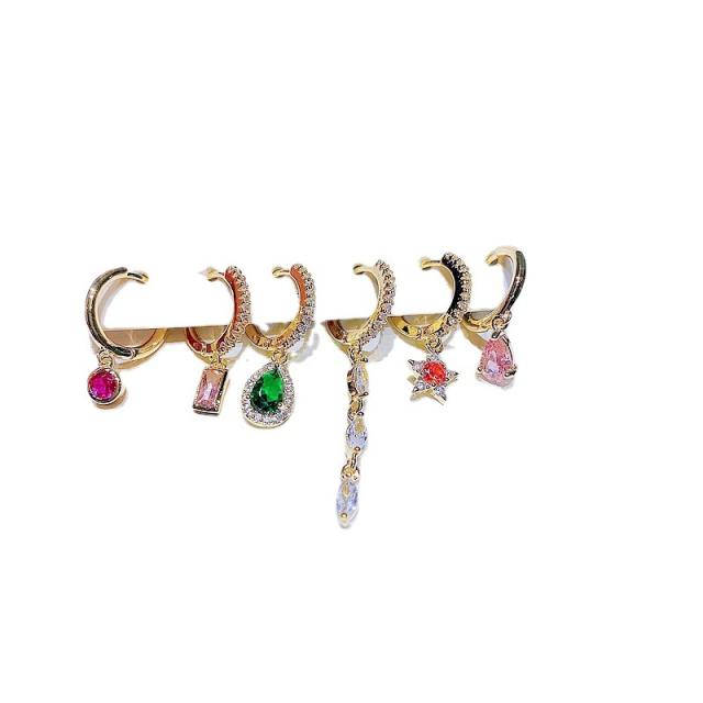 Color cubic zircon real gold plated huggie earrings set