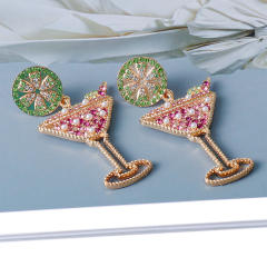 Hawaiian boho geometric fruit wine glass earrings
