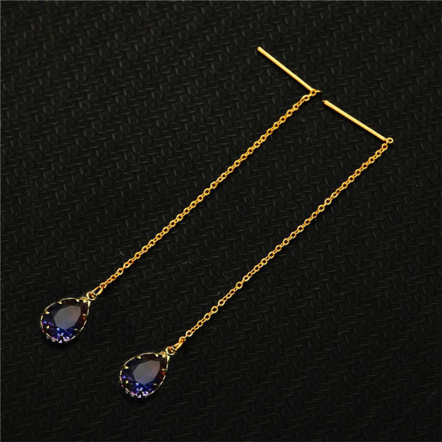 Drop cubic zircon threader stainless steel earrings