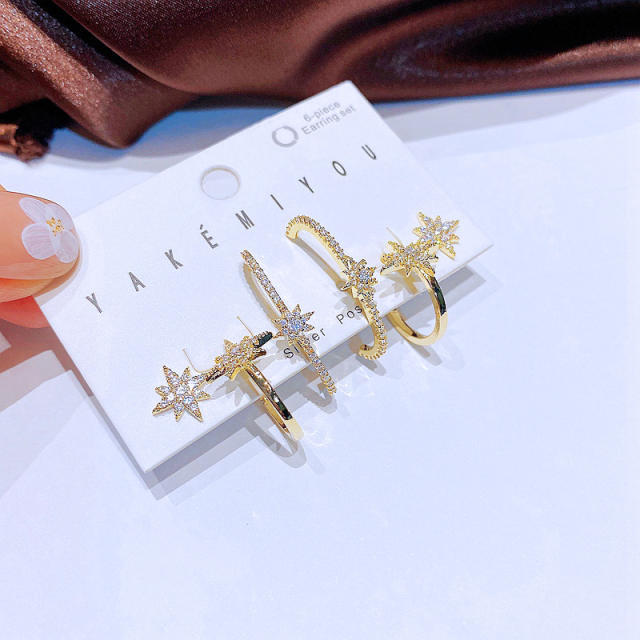 925 sterling silver needle diamond star huggie earrings set