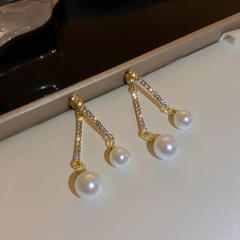 Rhinestone pearl elegant jacket earrings