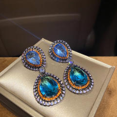 Luxury blue color cubic zircon drop earrings for women