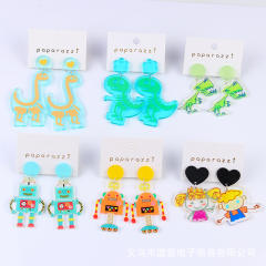 Cartoon dinosaur robot boy girl earrings