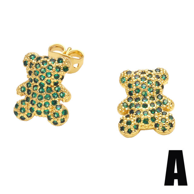 INS pave setting cubic zircon bear rabbit ear studs