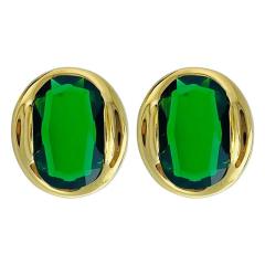 Luxury color crystal setting oval ear studs
