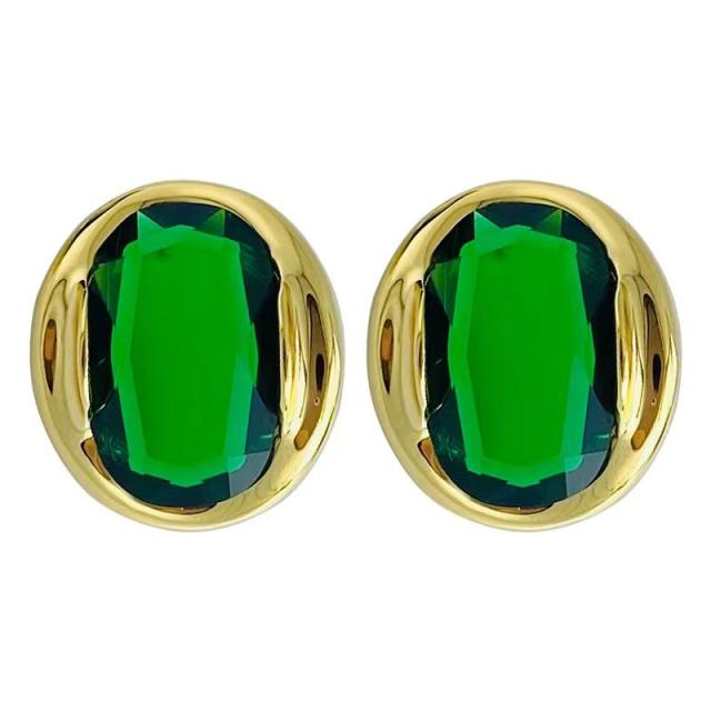 Luxury color crystal setting oval ear studs