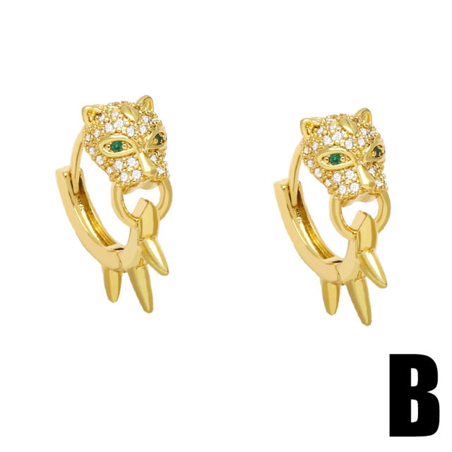 18KG rhinestone leopard head huggie earrings