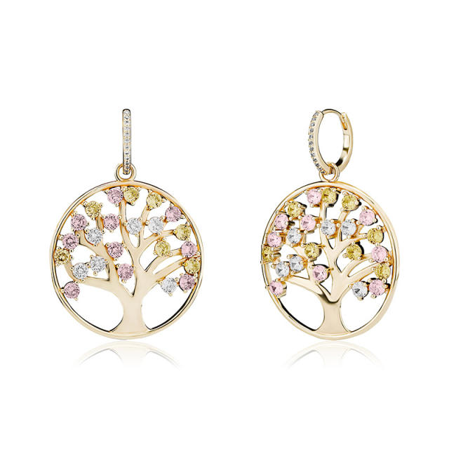 Hip hop zircon tree of life pendant earrings