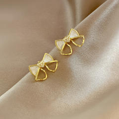 Korean fashion enamel white black bow cute ear studs