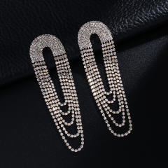 Rhinestone pave setting tassel long earrings