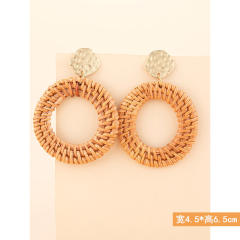 Boho contrast color straw ring dangle earrings for women