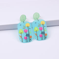 Cute tree deer square acrylic dangle earrings
