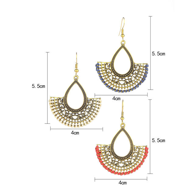 Vintage hollow out fan shape dangle earrings set