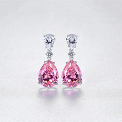 S925 Sterling silver pink crystal drop earrings