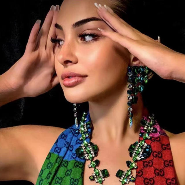 Geometric design statement rhinestone earrings