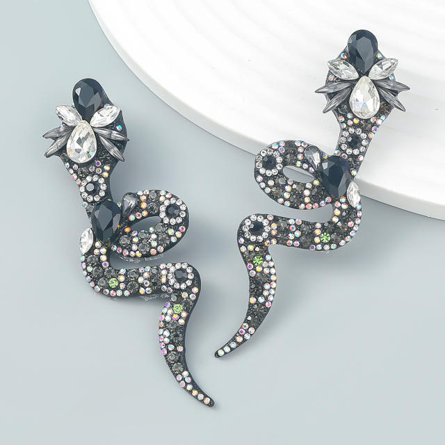 Color glass crystal statement snake ear studs