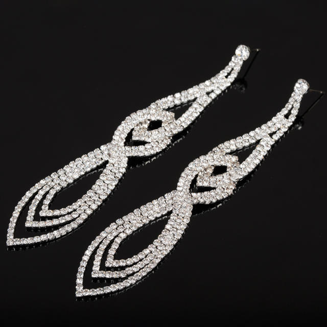 Luxury pave setting rhinestone long earrings