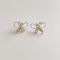Fashion inlaid zircon crystal butterfly earrings