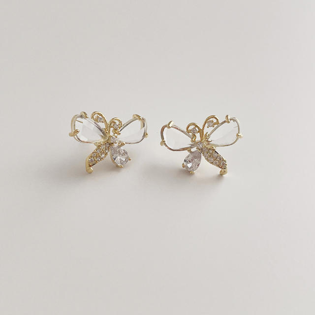 Fashion inlaid zircon crystal butterfly earrings