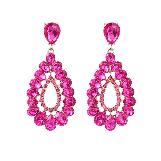 Color glass crystal statement drop earrings