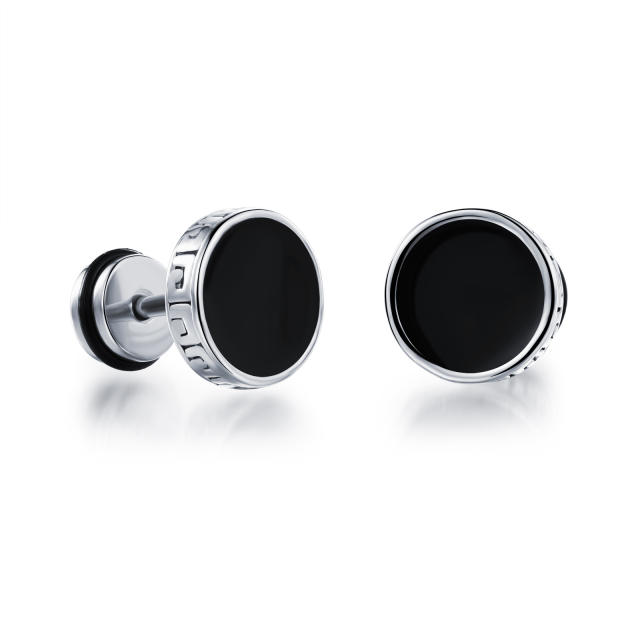 Enamel round vintage black earrings