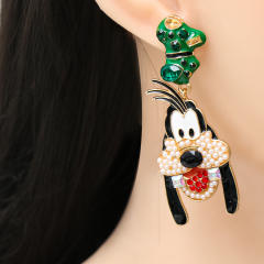 Funny cartoon dog rhinestone setting dangle earrings