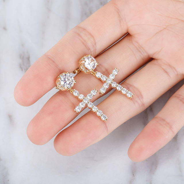 Hip hop zircon cross earrings
