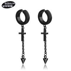 Black punk titanium steel cross earrings